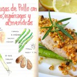 Pechugas de pollo con puerro, esparragos y almendras