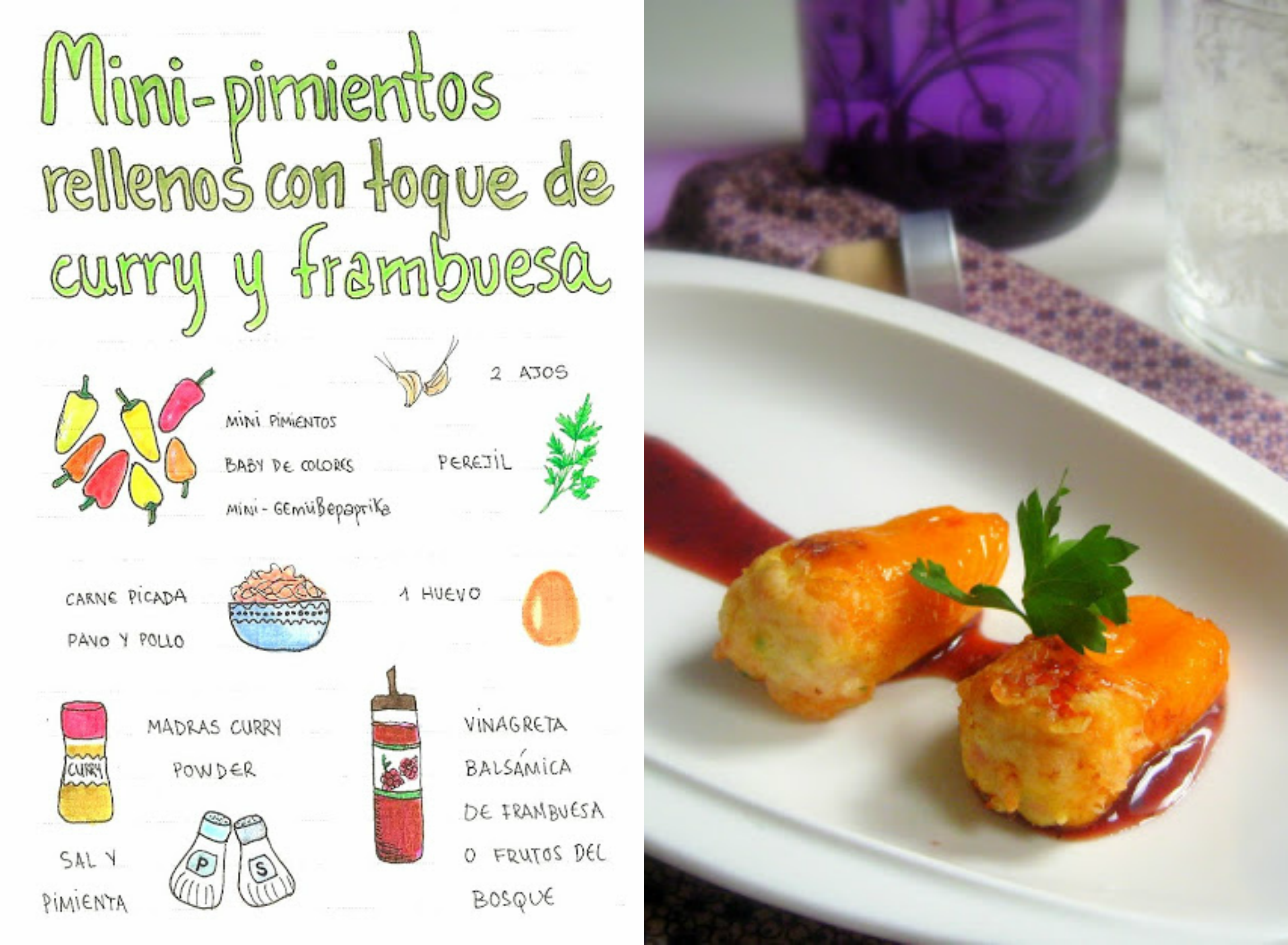 Mini pimientos rellenos con toque de curry y frambuesa