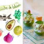 Receta de ceviche con lubina presentado en una lima