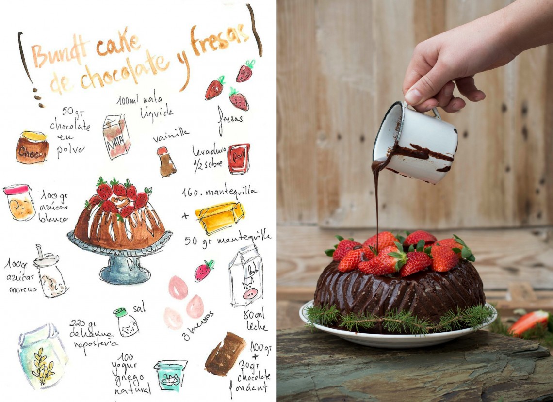 Bundt cake de chocolate y fresas