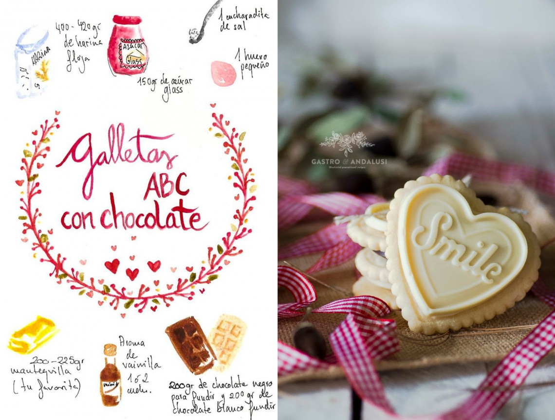 Galletas corazón ABC con chocolate