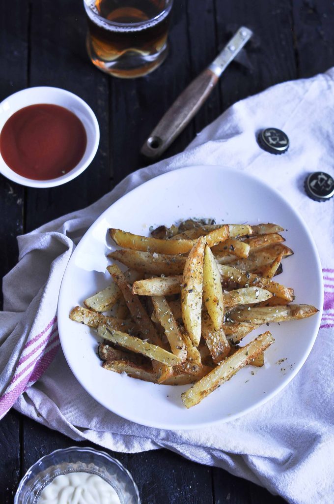 patatas fritas al horno con cerveza