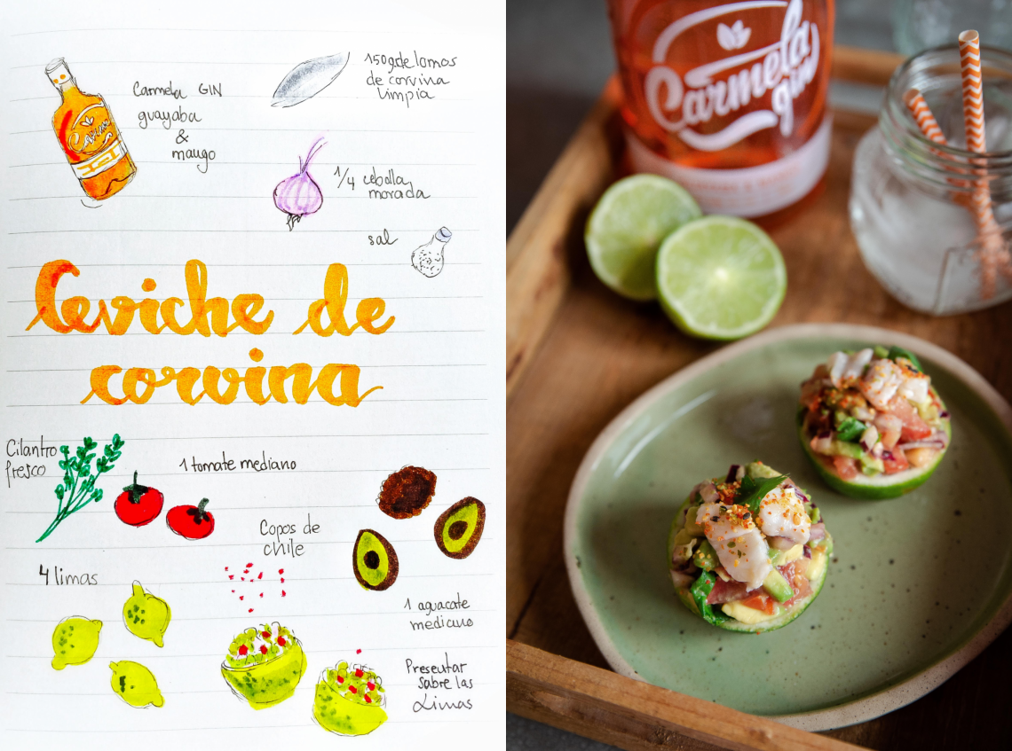 Ceviche de corvina con jugo de lima y ginebra